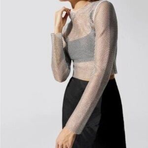 Carbon38 silver mesh crop top
